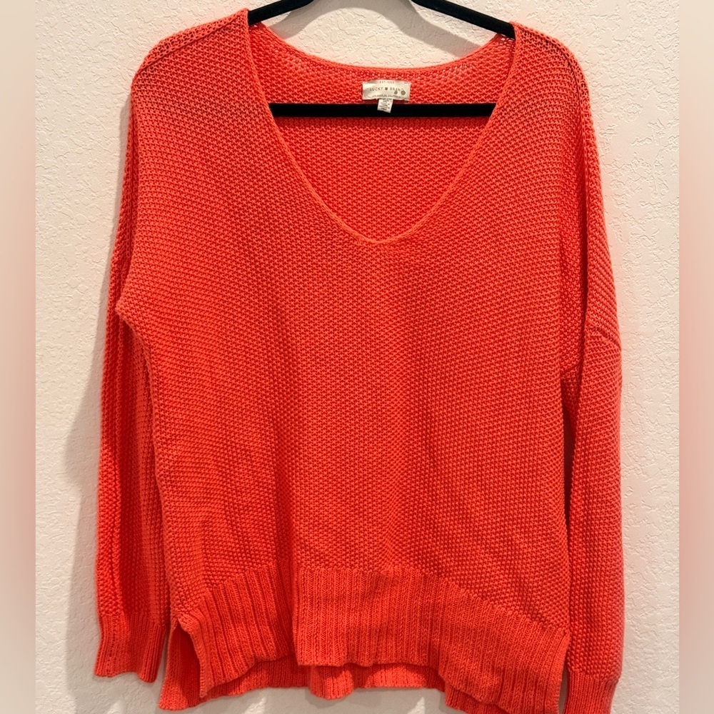 Lucky Brand V-Neck Sweater -‎ Bright Coral